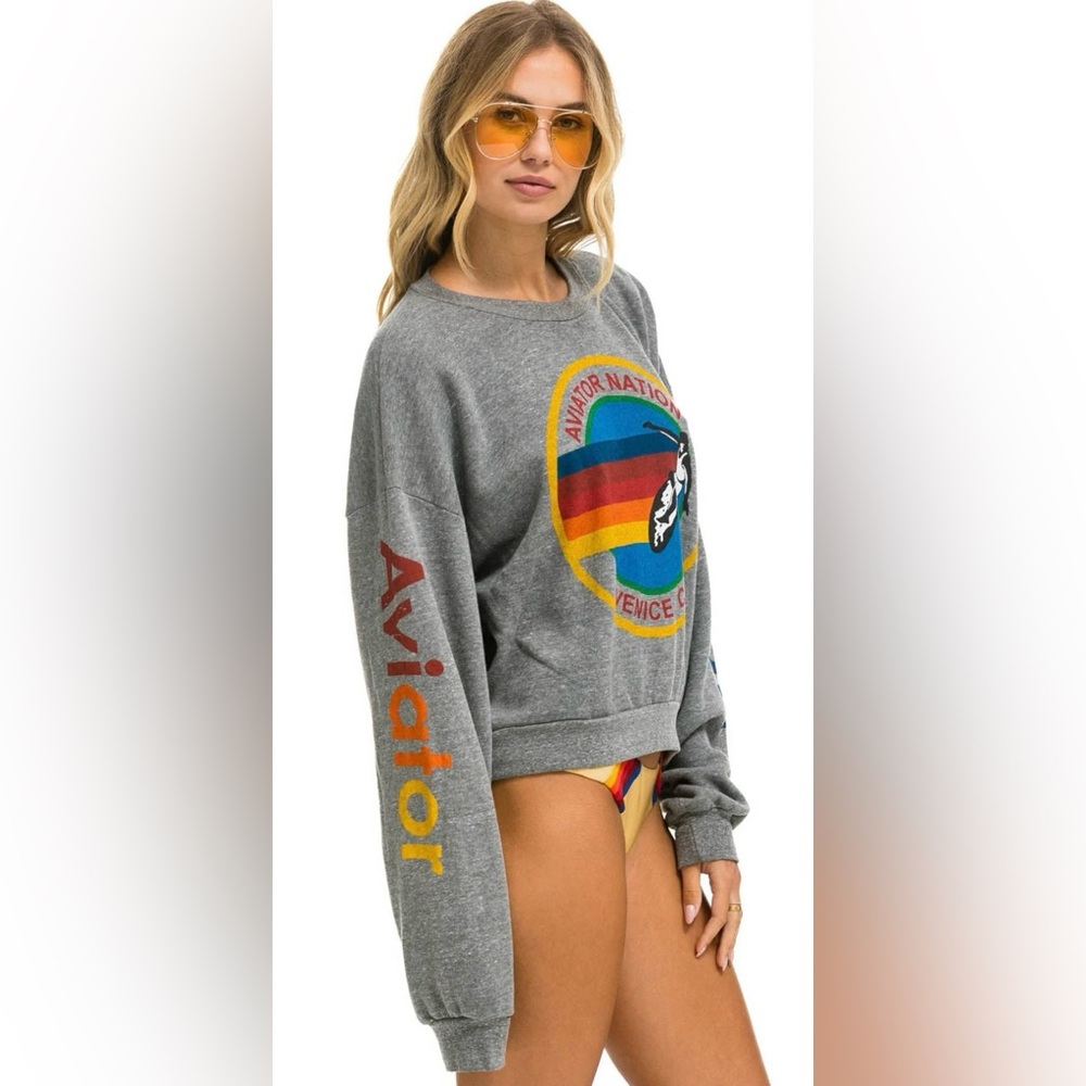 NWT AVIATOR NATION UNISEX RELAXED CREWSWEATSHIRT - HEATHER GREY Logo SZ L - Picture 6 of 12